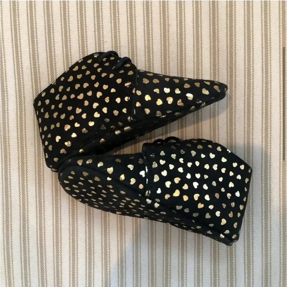 NEW Bonpoint Black and Gold Heart Booties